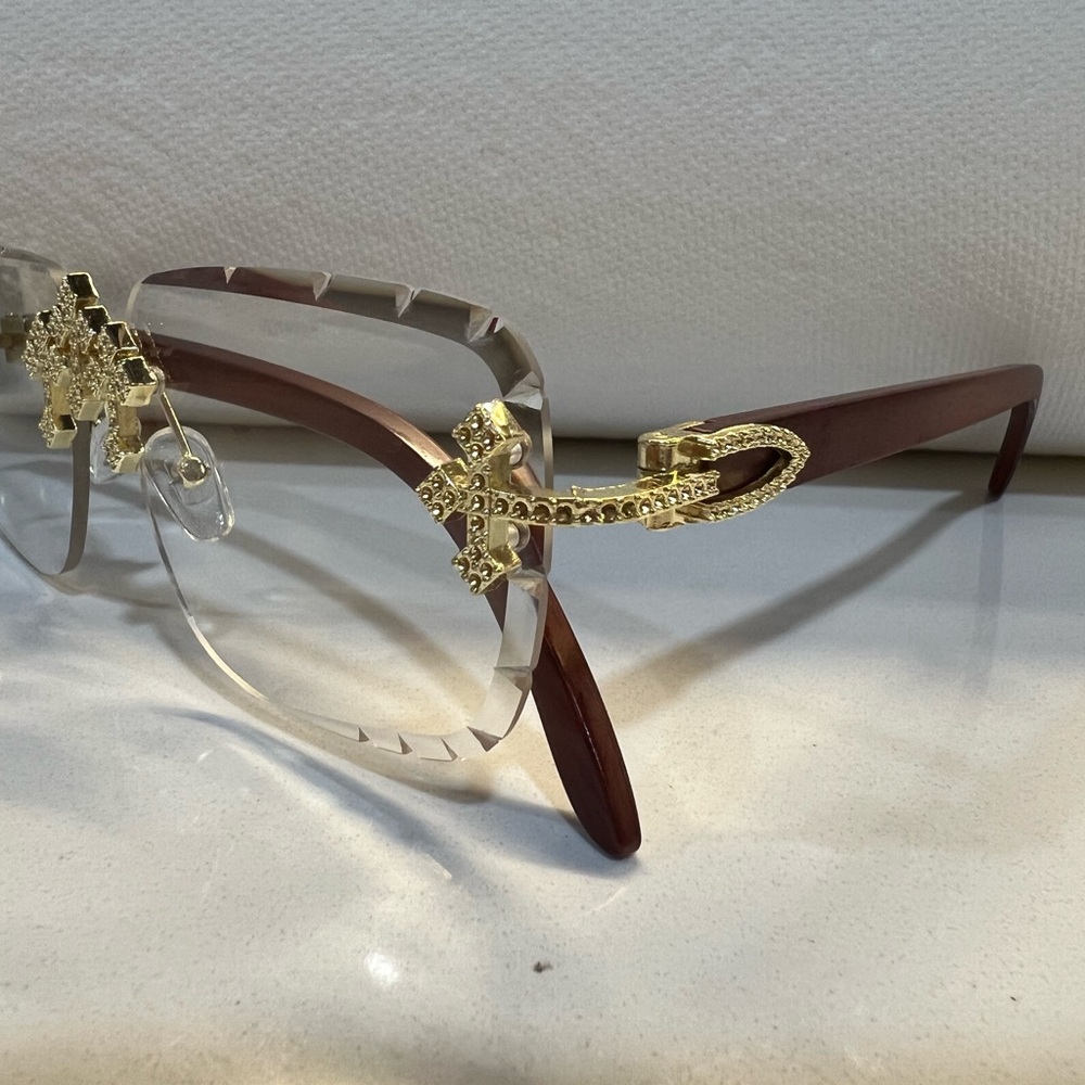 Elegant Gold and Brown clear lens unisex Glasses